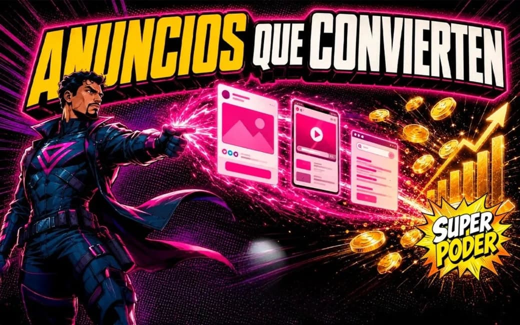Héroe cómic disparando rayo de precisión a paneles de anuncios